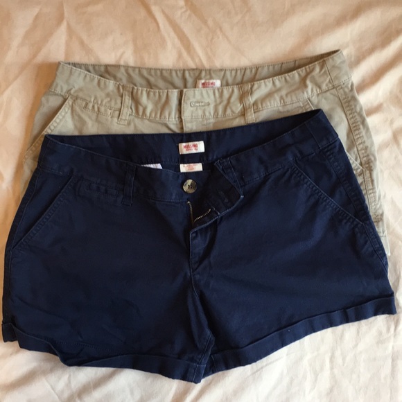 2 Mossimo cuffed shorts, Khaki and Navy Blue - Picture 1 of 3